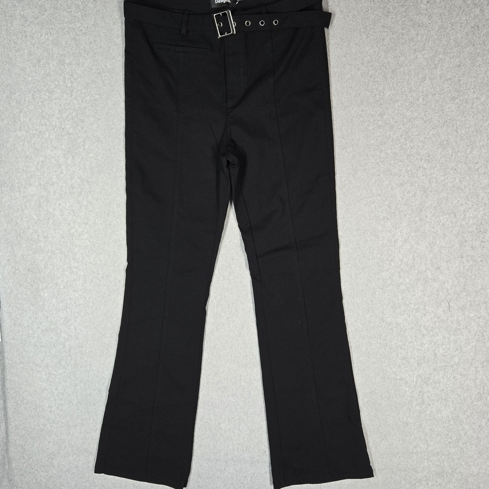 Desigual Women Pants XL Black Dress Pants PANT LONDRES Buckle NWT